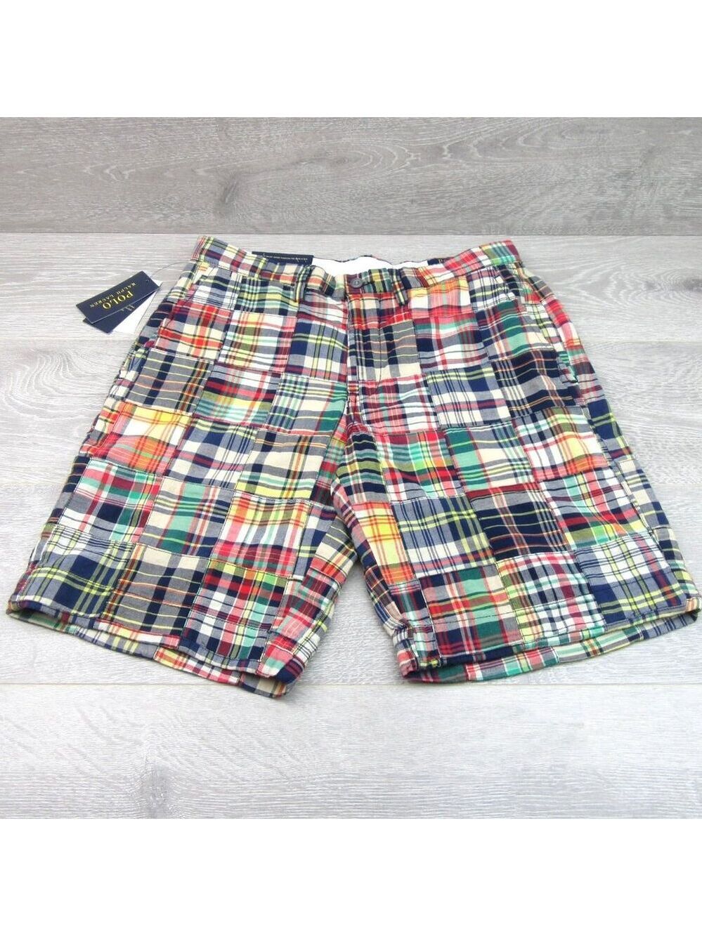 Polo Ralph Lauren Patchwork Madras Chino Shorts Classic Fit 9" Men's Size 30 NEW - Picture 2 of 15